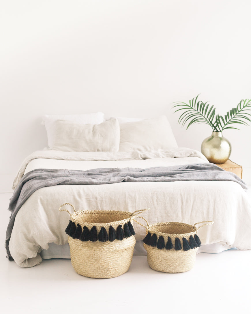 Natural Chambray Linen Duvet Cover Set — storage bag detail