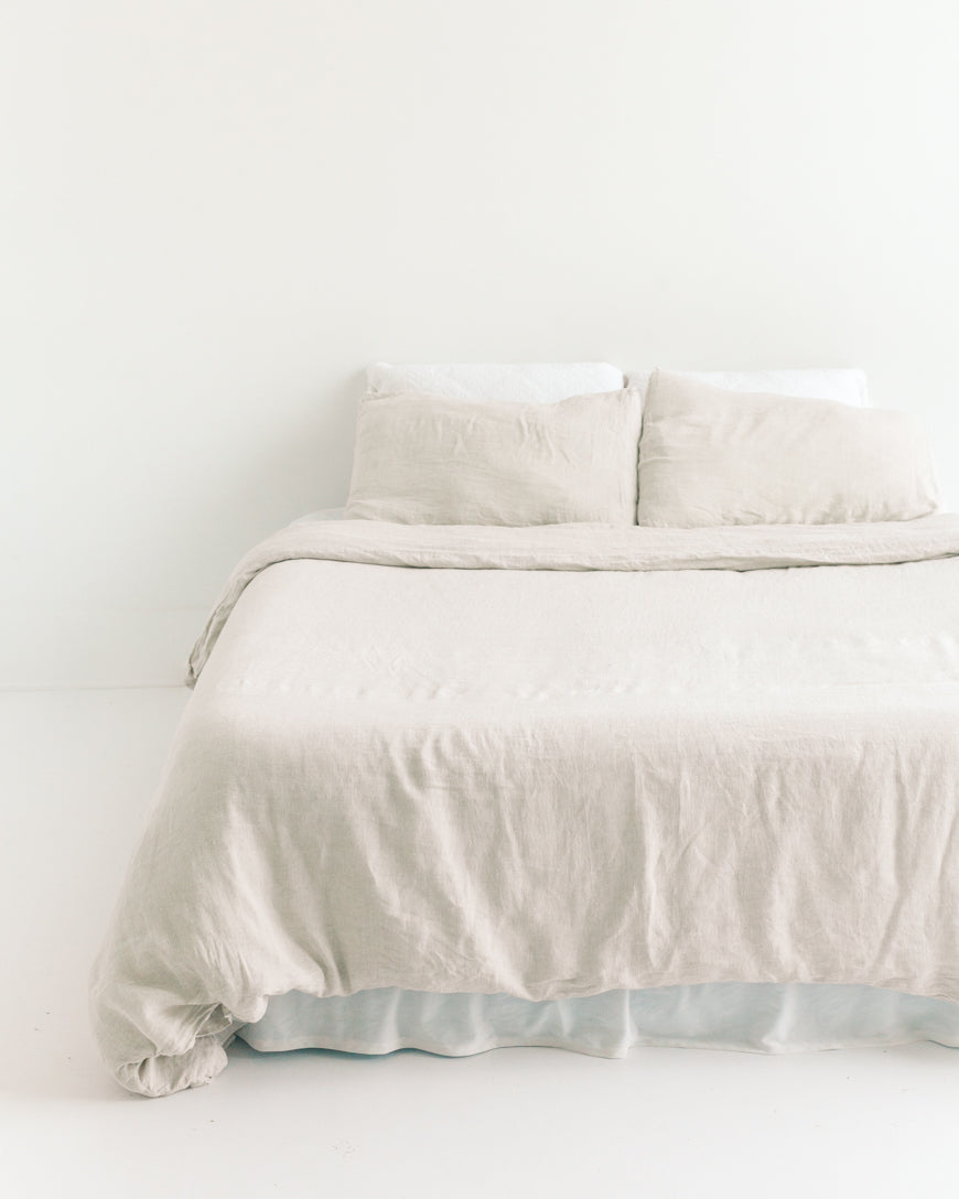 Natural Chambray Linen Duvet Cover Set — pillowcase detail