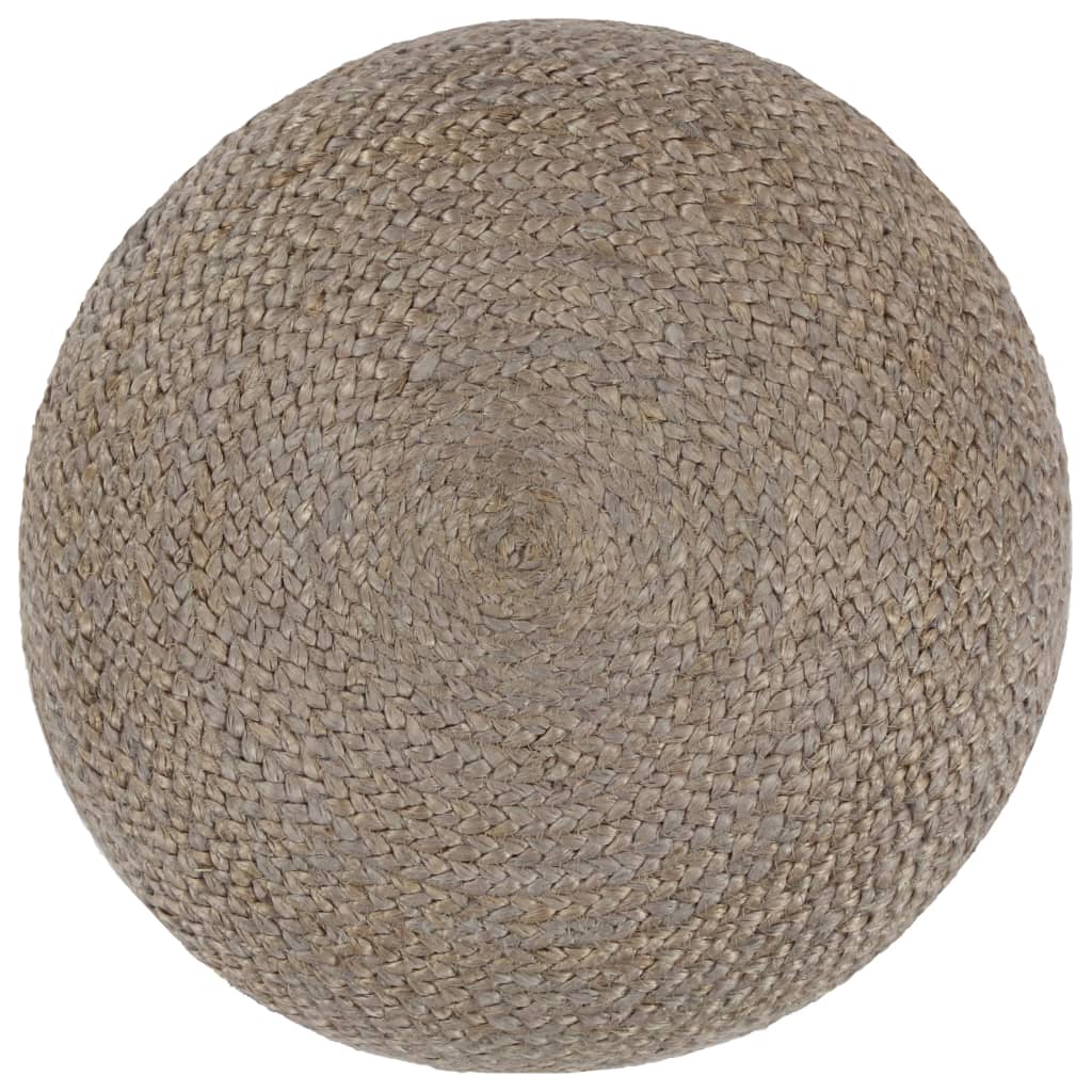 Braided Jute Pouffe in light grey — side view