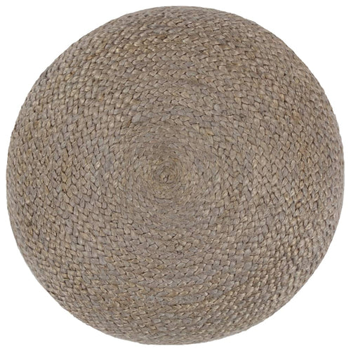 Braided Jute Pouffe in light grey — side view