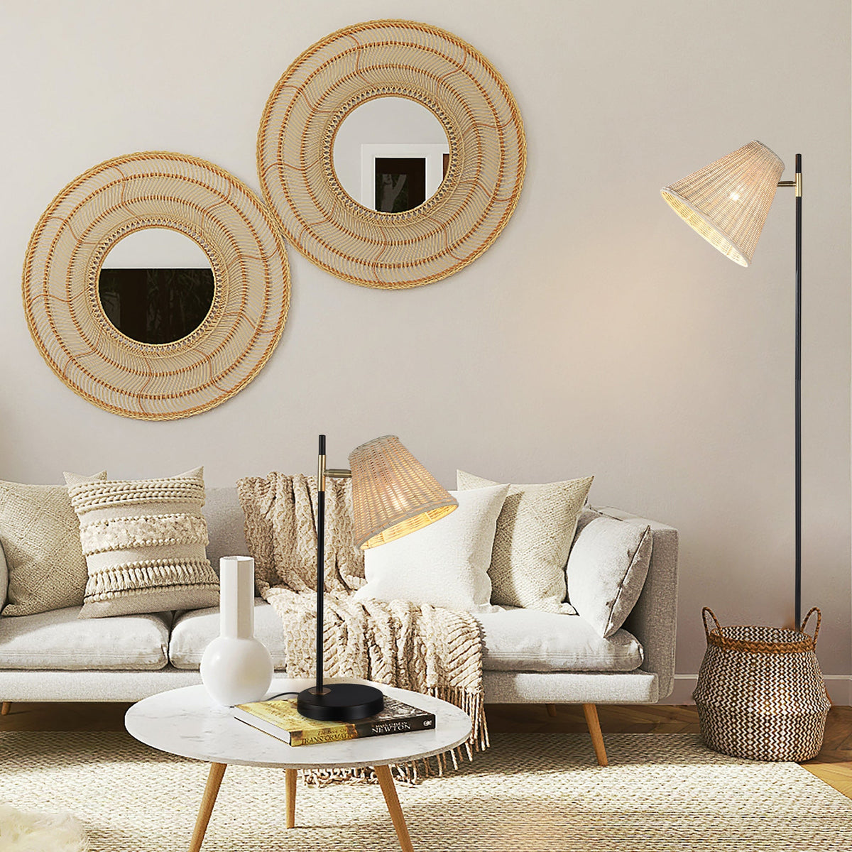 Yvette Rattan Table Lamp — angled view