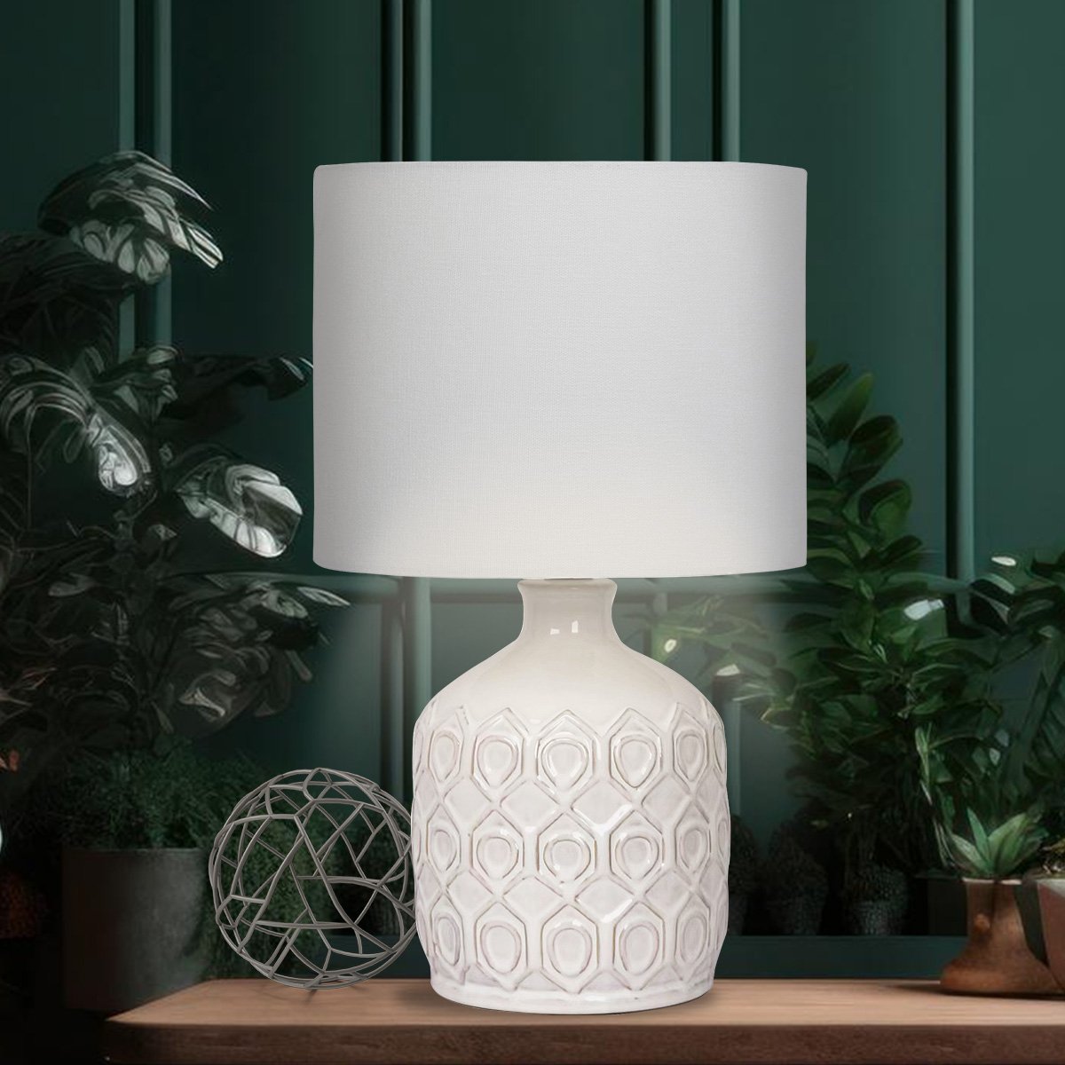 Soft-Cream Ceramic Table Lamp — room view