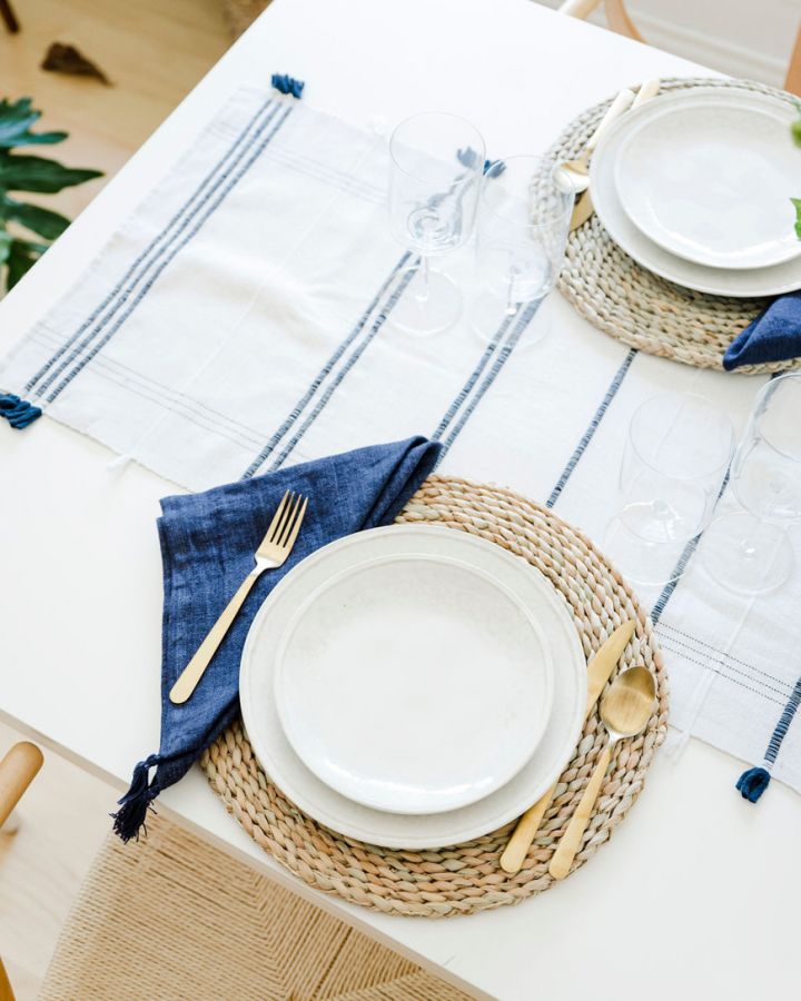 Coastal Table Layer handwoven cotton runner — tabletop view